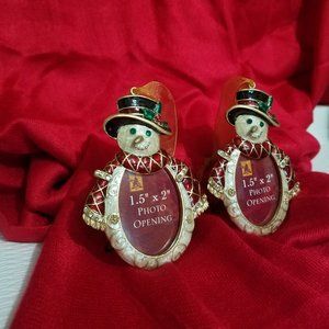 Elegant Snowman Picture Set of 2 Framed Ornaments